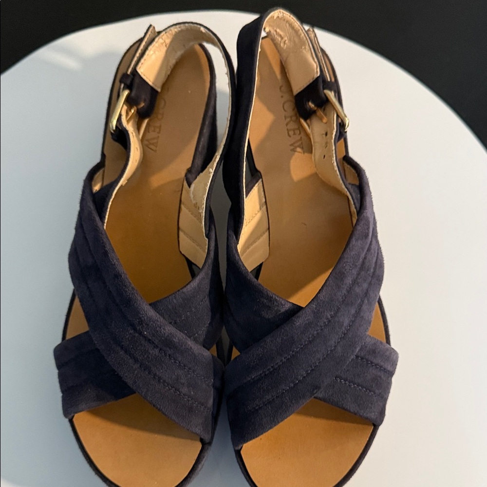 J. Crew Dark Blue Cross-Strap Sandals EUC - Picture 2 of 4